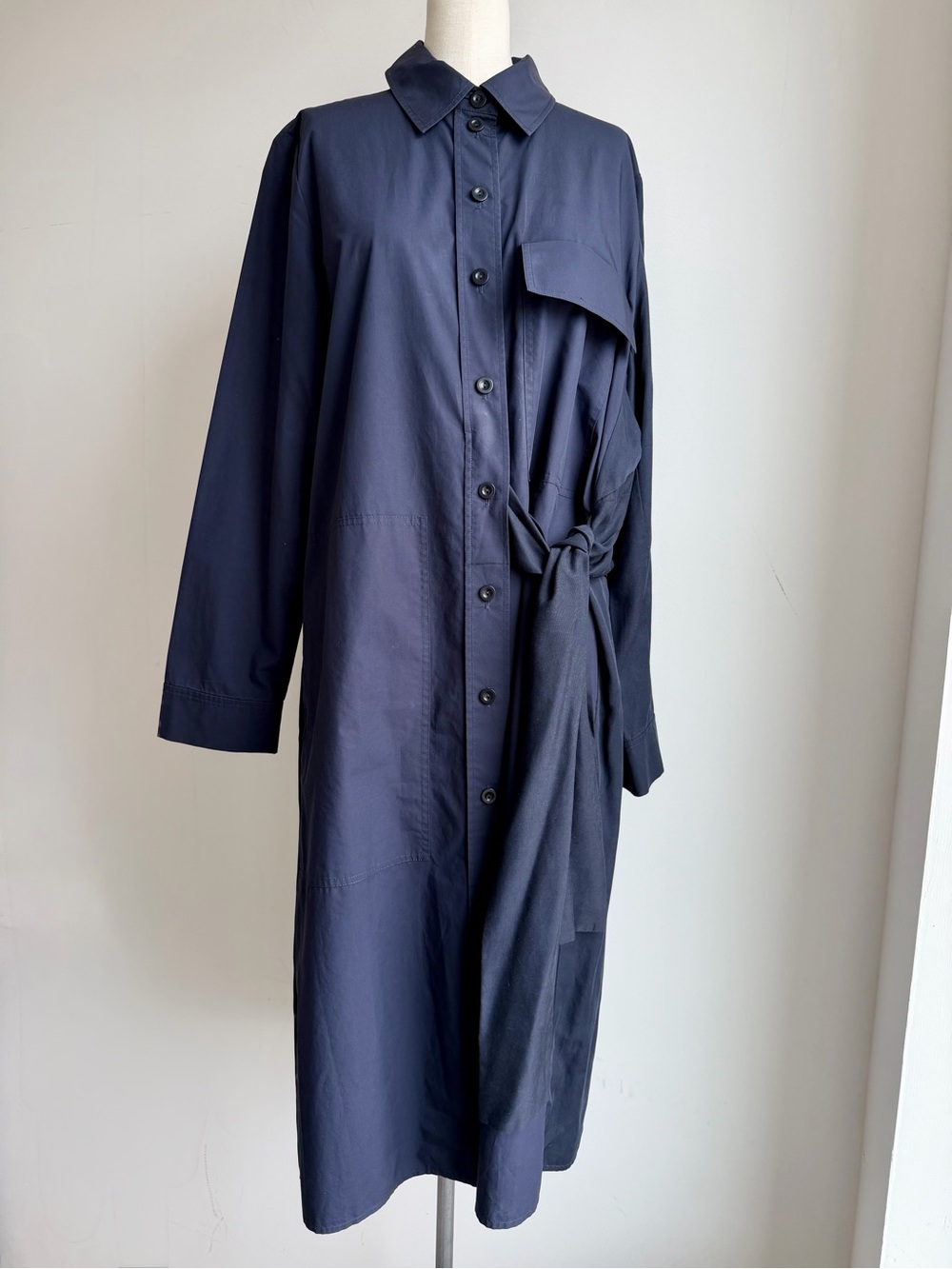 COS Navy Asymmetrical midi Shirt Dress sz